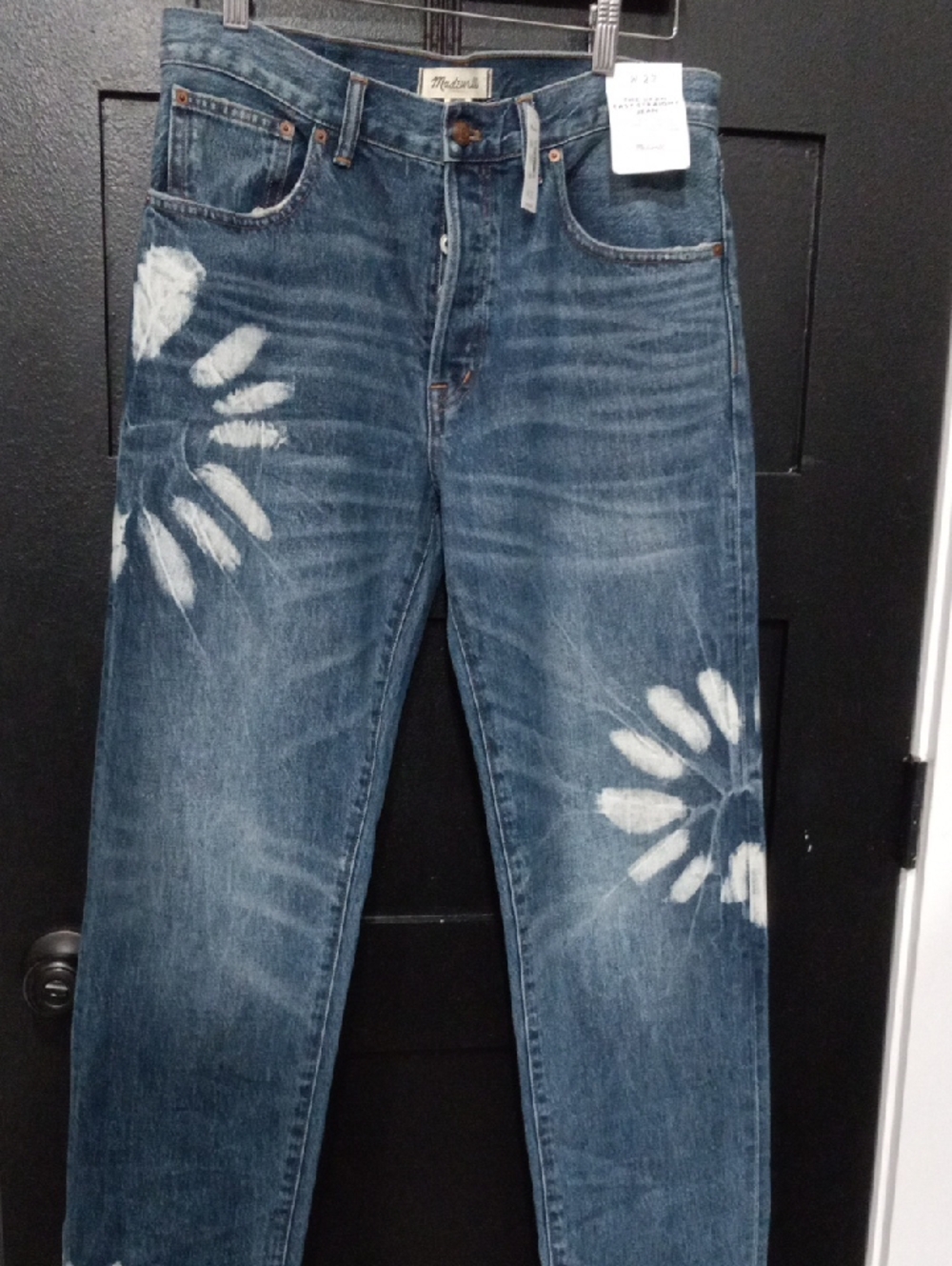 Madewell Blue Straight-Leg Jeans with White Floral Bleach Detail